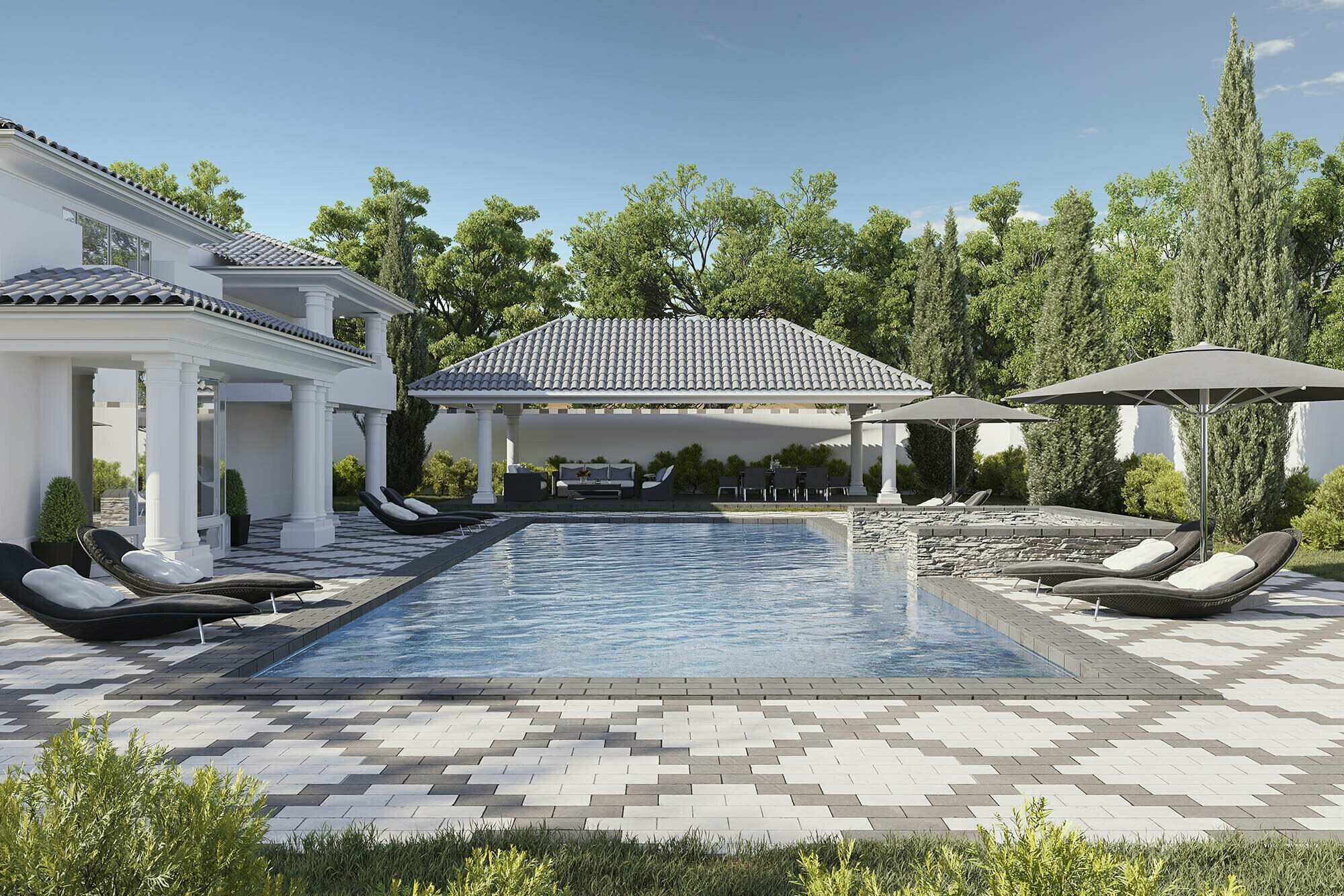Ground-level pool deck